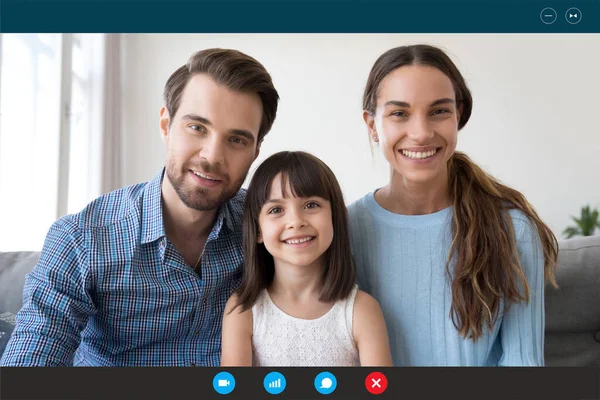 Headshot of young family have video call at home — Stock Photo, Image