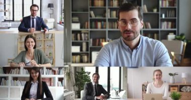 İş adamları ekip video konferansı, kolaj ekran görüntüsü