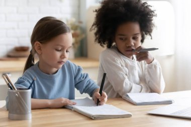 Küçük çok ırklı kızların dizüstü bilgisayarında web dersi var.