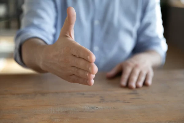 Close up confident businessman extending hand for handshake — Stock Photo, Image