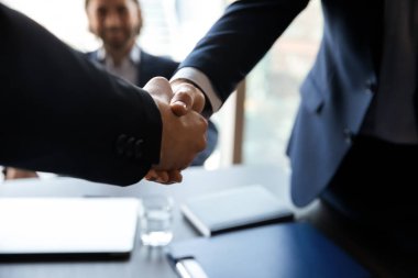 Toplantıda işverenin başarılı aday elini sıkması