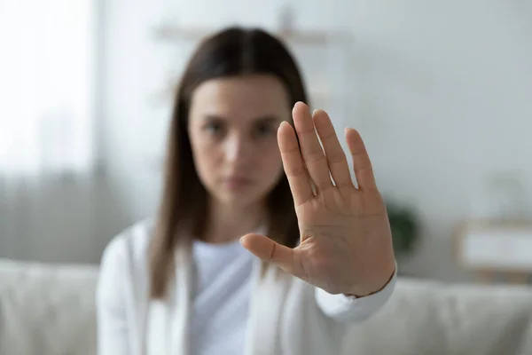 Young woman show stop gesture demonstrate protest — Stock Photo, Image
