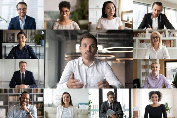 Diverse colleagues have online web conference on computers — Stock Photo, Image