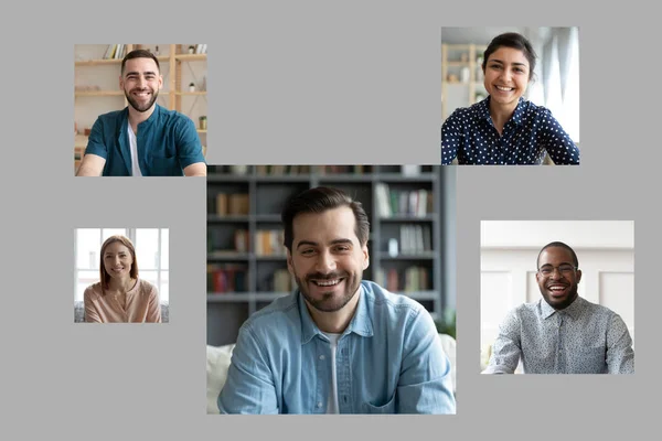 Diversos colegas têm conferência webcam de casa — Fotografia de Stock