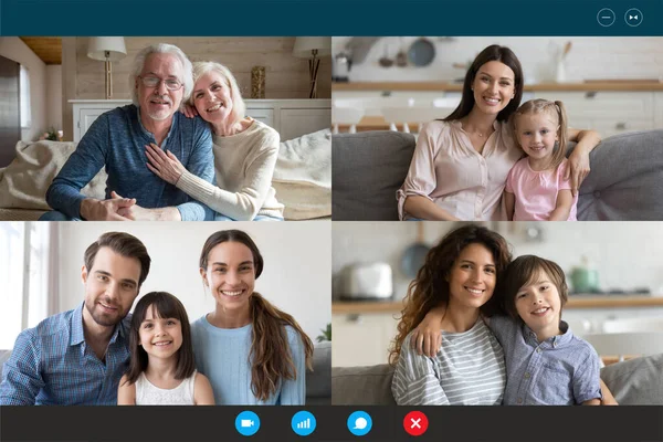 Happy diverse relatives speak on video call from home — Stock Photo, Image