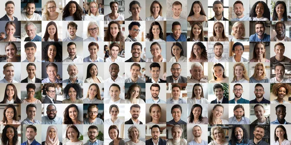 Colagem mosaico de muitas pessoas multirraciais felizes enfrenta headshots retratos — Fotografia de Stock