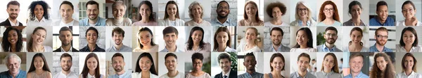 Beaucoup de gens souriants multiethniques font face à la mosaïque de collage headshots, conception de bannière — Photo