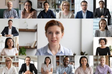 Çeşitli meslektaşların ekran görüntüsü web kamerası ekip konferansına sahip