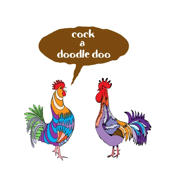 Polla un doodle doo gallos — Archivo Imágenes Vectoriales