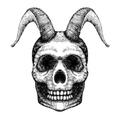 Keçi boynuzu ile insan kafatası