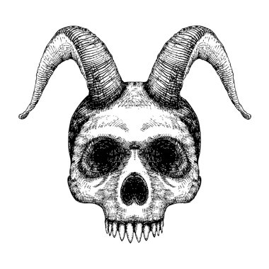 Keçi boynuzu ile insan kafatası