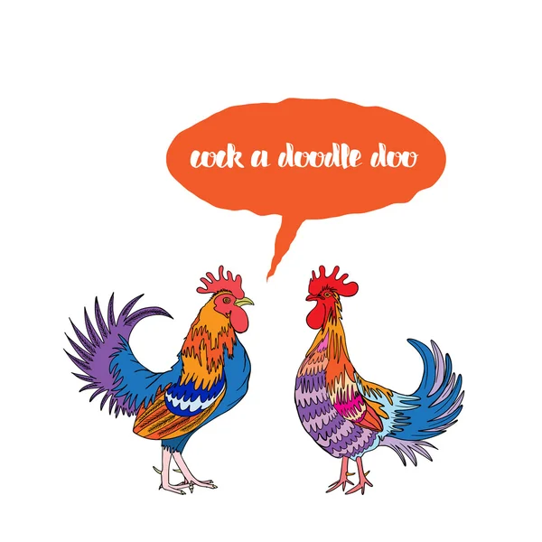 Galo um doodle doo roosters — Vetor de Stock