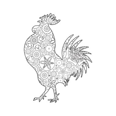 Çiçek dekore horoz illüstrasyon