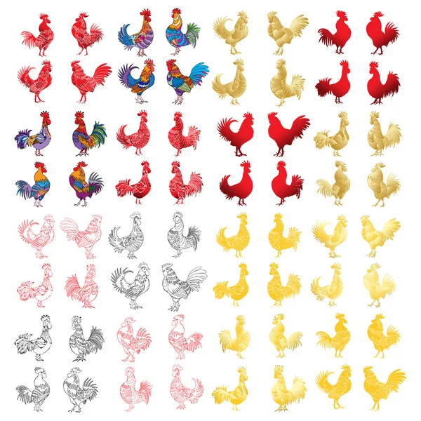Set of had drawn roosters — Stock Vector