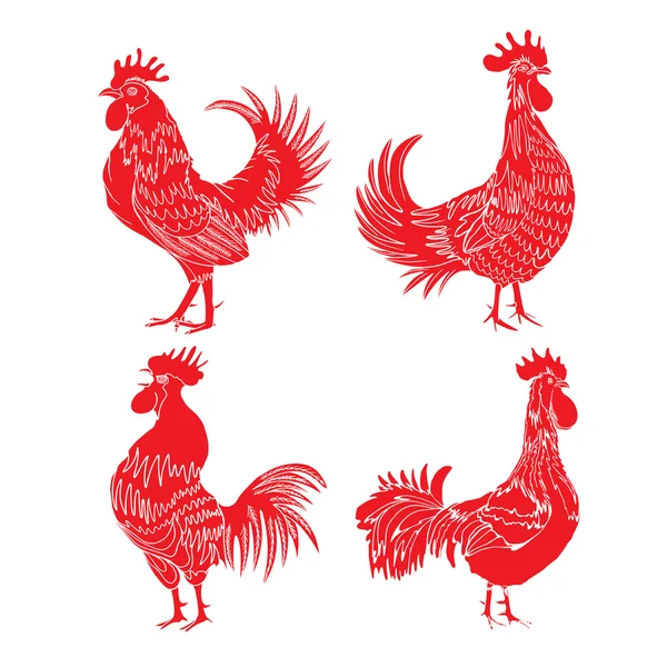 Set of Chinese roosters — Stock Vector