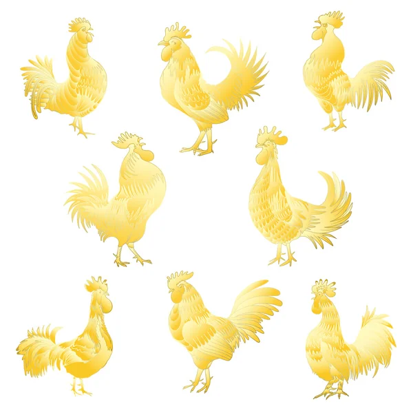 Set of Chinese roosters — Stock Vector
