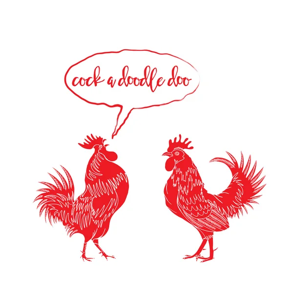 Polla un doodle doo gallos — Vector de stock