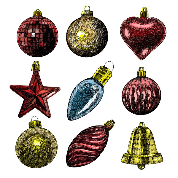 Set di palline di Natale rosso e oro — Vettoriale Stock