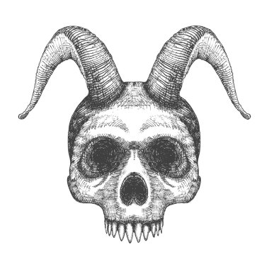 Keçi boynuzu kroki ile insan kafatası