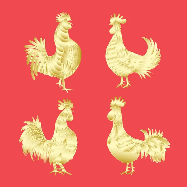 黄金鶏のセット — ストックベクタ