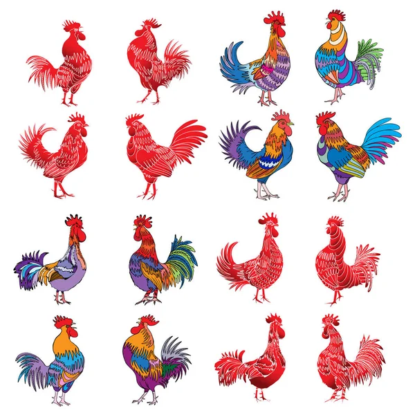 Set of rooster sembols — Stock Vector