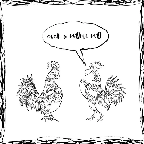 Polla un doodle doo gallos — Vector de stock