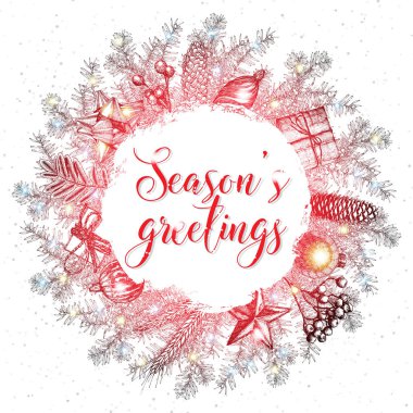 Noel çelengi tebrik kartı.