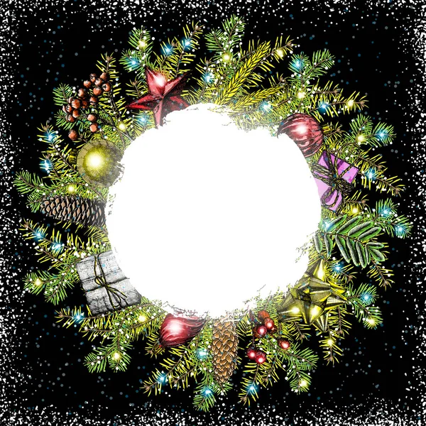 クリスマスの花輪のフレーム — ストックベクタ