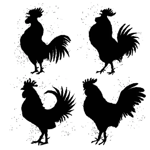 Set of hand drawn roosters — Stock Vector