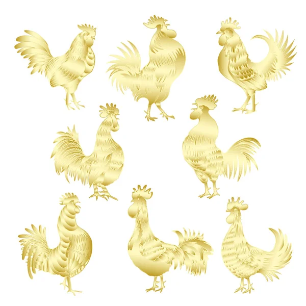 Set of hand drawn roosters — Stock Vector