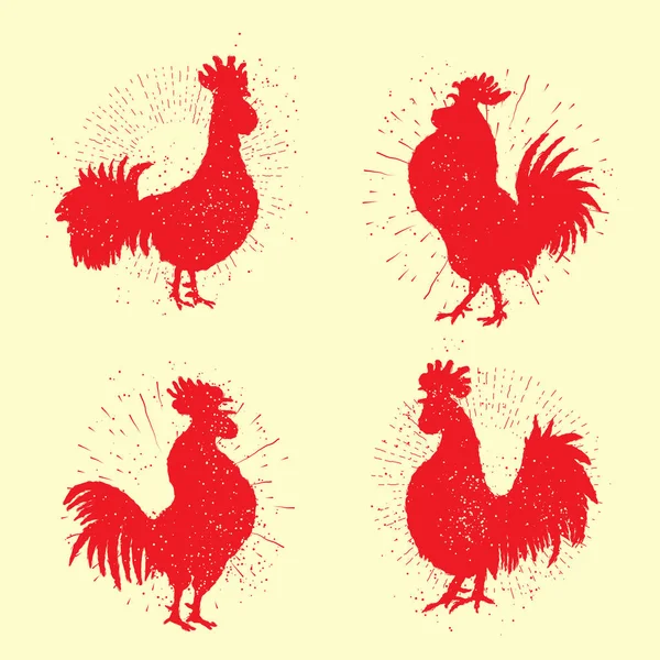 Conjunto de gallos en diferentes direcciones — Archivo Imágenes Vectoriales