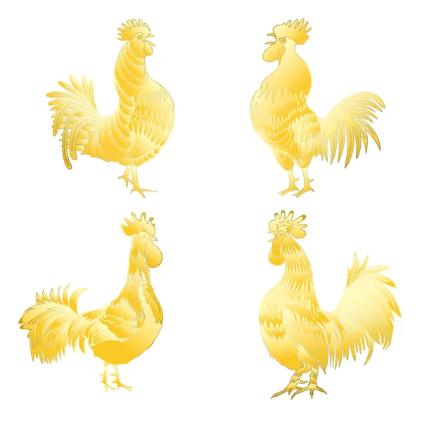 Set of roosters in different directions — Stock Vector