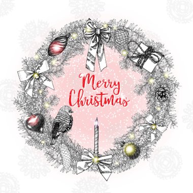 Noel çelengi tebrik kartı.