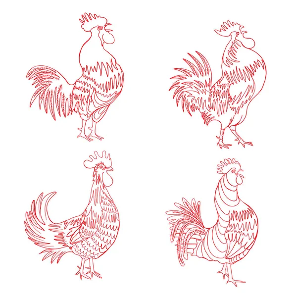 Set of rooster labels — Stock Vector