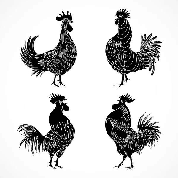 Conjunto de bocetos de gallo — Vector de stock