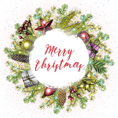 Noel çelengi tebrik kartı.