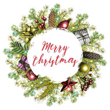 Noel çelengi tebrik kartı.