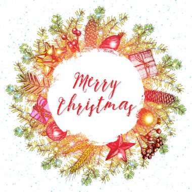 Noel çelengi tebrik kartı.