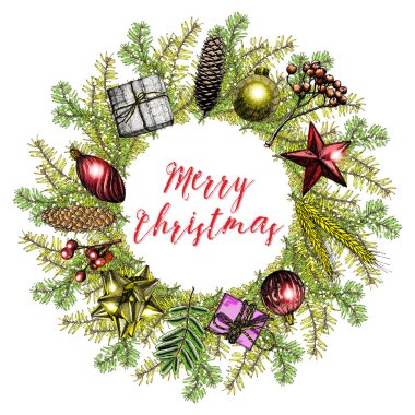 Noel çelengi tebrik kartı.