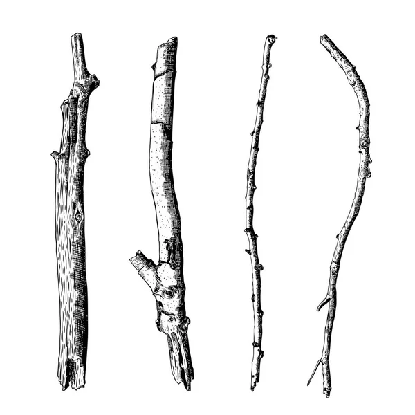 Conjunto de ramitas de madera dibujada a mano — Archivo Imágenes Vectoriales