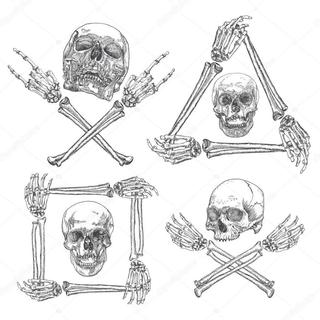 Set of Skulls with crossbones sketches