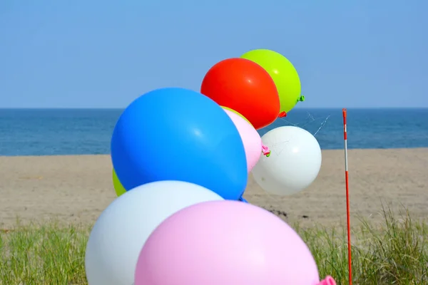 Globos multicolores en el cielo azul — Foto de Stock