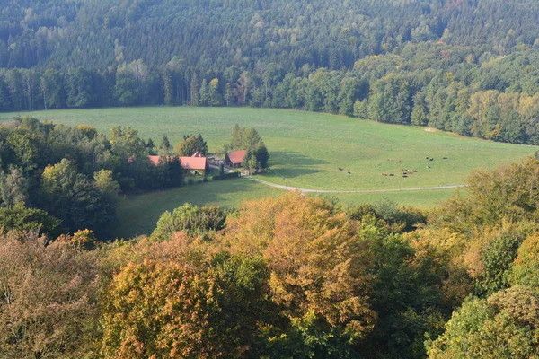 Zobrazit na fieldsfrom pevnosti Festung Konigstein — Stock fotografie