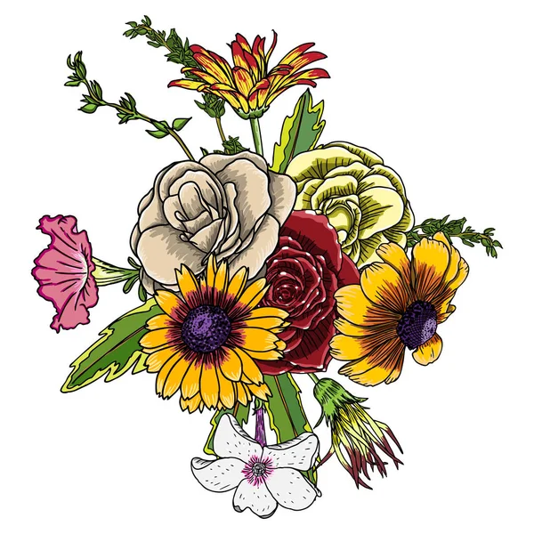 ビンテージ ガーデン春の花束を描画 — ストックベクタ