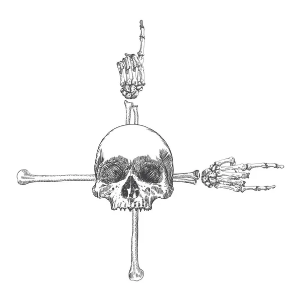 Skull and crossbones handen — Stockvector