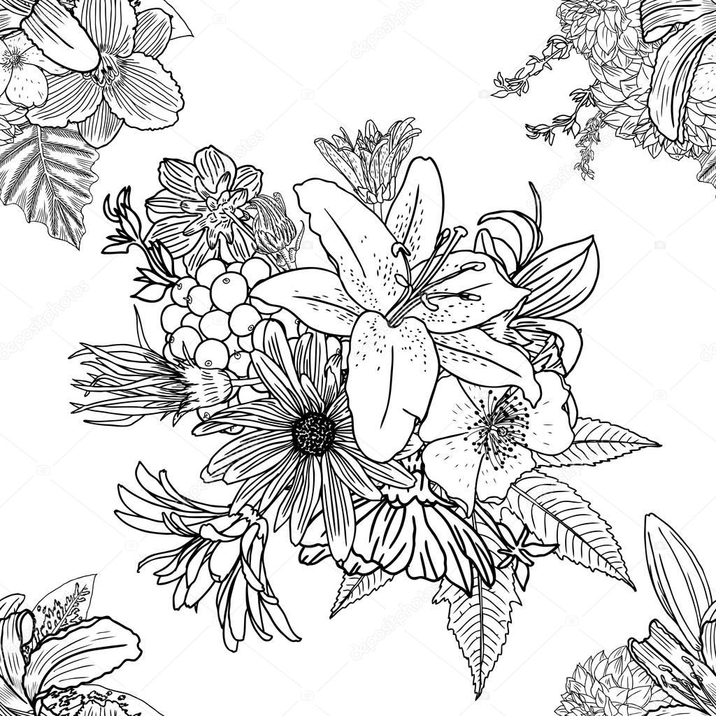Seamless pattern with blooming flowers