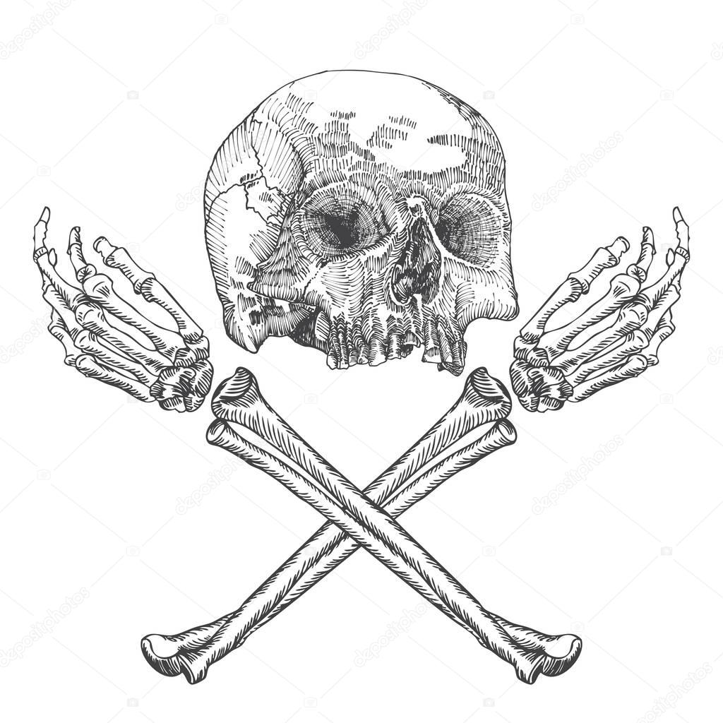 Skull and crossbones made of hands 