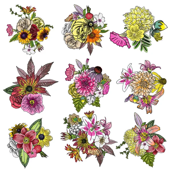 Set de 9 buchete de flori — Vector de stoc