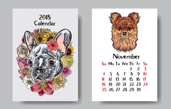 Αστείο σκύλο ευτυχισμένο ημερολόγιο 2018 σχέδιο — Διανυσματικό Αρχείο