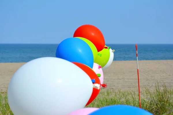 Globos multicolores en el cielo azul — Foto de Stock